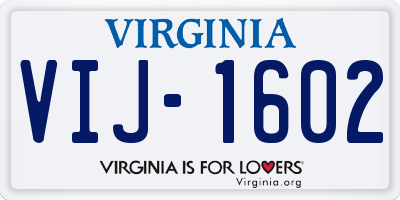 VA license plate VIJ1602