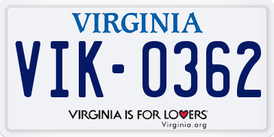 VA license plate VIK0362
