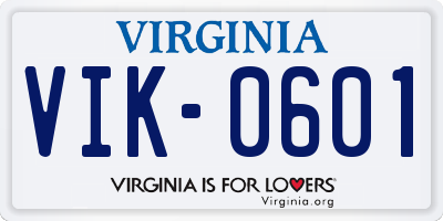 VA license plate VIK0601