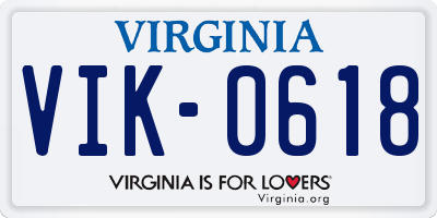 VA license plate VIK0618