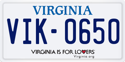 VA license plate VIK0650