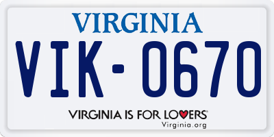 VA license plate VIK0670
