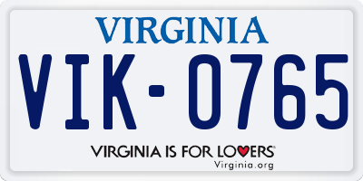 VA license plate VIK0765