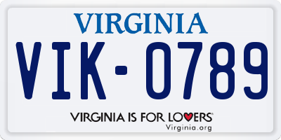 VA license plate VIK0789