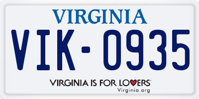 VA license plate VIK0935