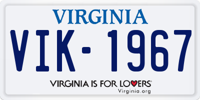 VA license plate VIK1967