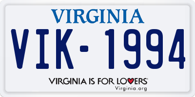 VA license plate VIK1994