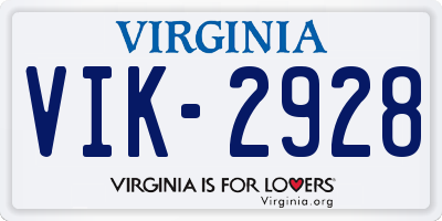 VA license plate VIK2928