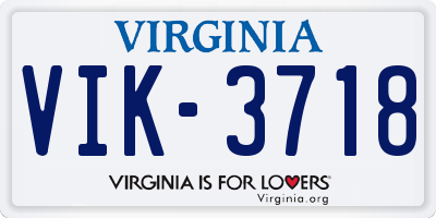 VA license plate VIK3718