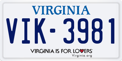 VA license plate VIK3981
