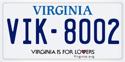 VA license plate VIK8002