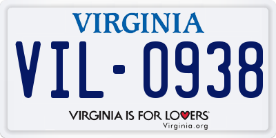 VA license plate VIL0938