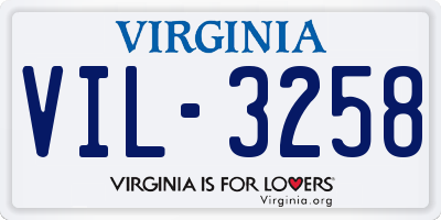 VA license plate VIL3258