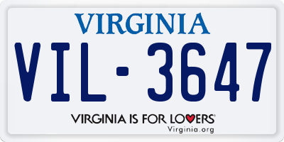 VA license plate VIL3647