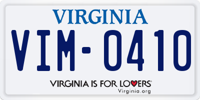 VA license plate VIM0410