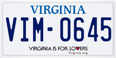 VA license plate VIM0645