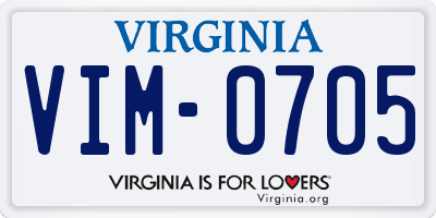 VA license plate VIM0705