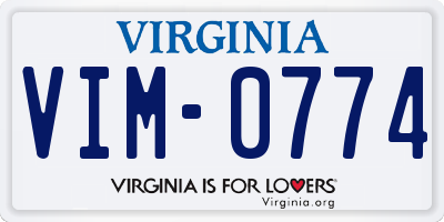 VA license plate VIM0774