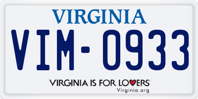 VA license plate VIM0933