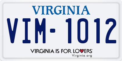 VA license plate VIM1012