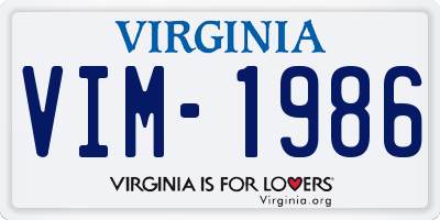 VA license plate VIM1986