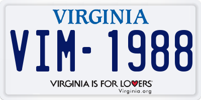 VA license plate VIM1988