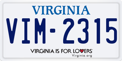 VA license plate VIM2315