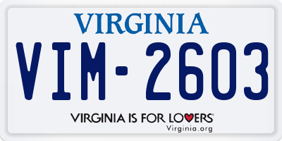 VA license plate VIM2603