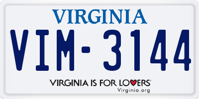 VA license plate VIM3144