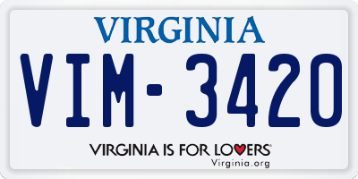 VA license plate VIM3420