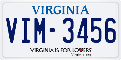 VA license plate VIM3456