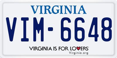 VA license plate VIM6648