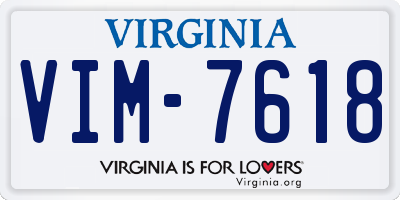 VA license plate VIM7618