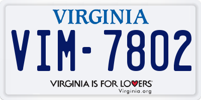 VA license plate VIM7802