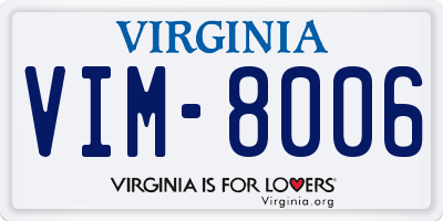 VA license plate VIM8006