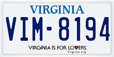 VA license plate VIM8194