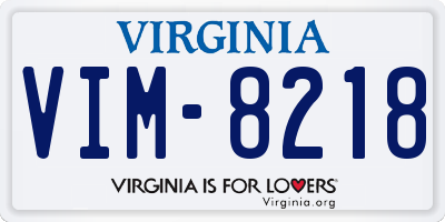 VA license plate VIM8218