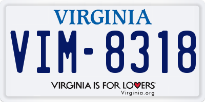 VA license plate VIM8318
