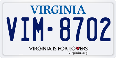 VA license plate VIM8702