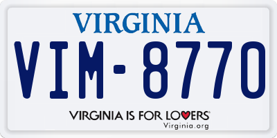 VA license plate VIM8770