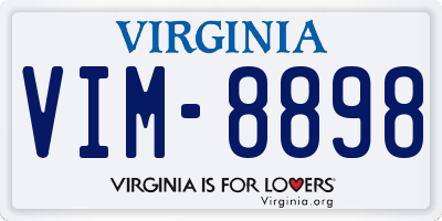 VA license plate VIM8898
