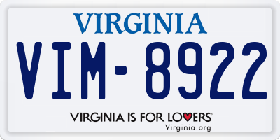 VA license plate VIM8922