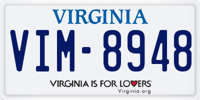 VA license plate VIM8948