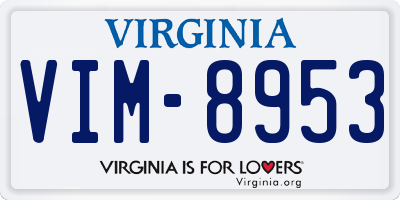 VA license plate VIM8953