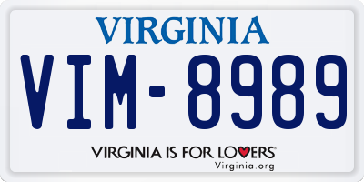 VA license plate VIM8989
