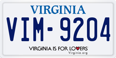 VA license plate VIM9204