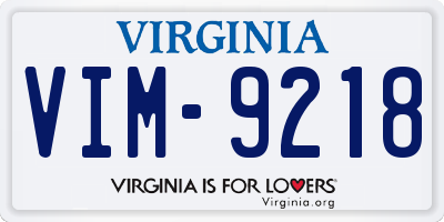 VA license plate VIM9218