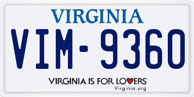 VA license plate VIM9360