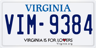 VA license plate VIM9384