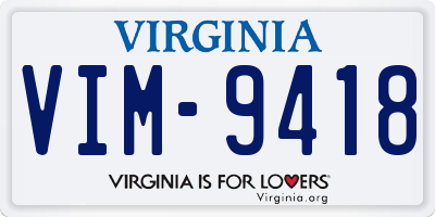 VA license plate VIM9418